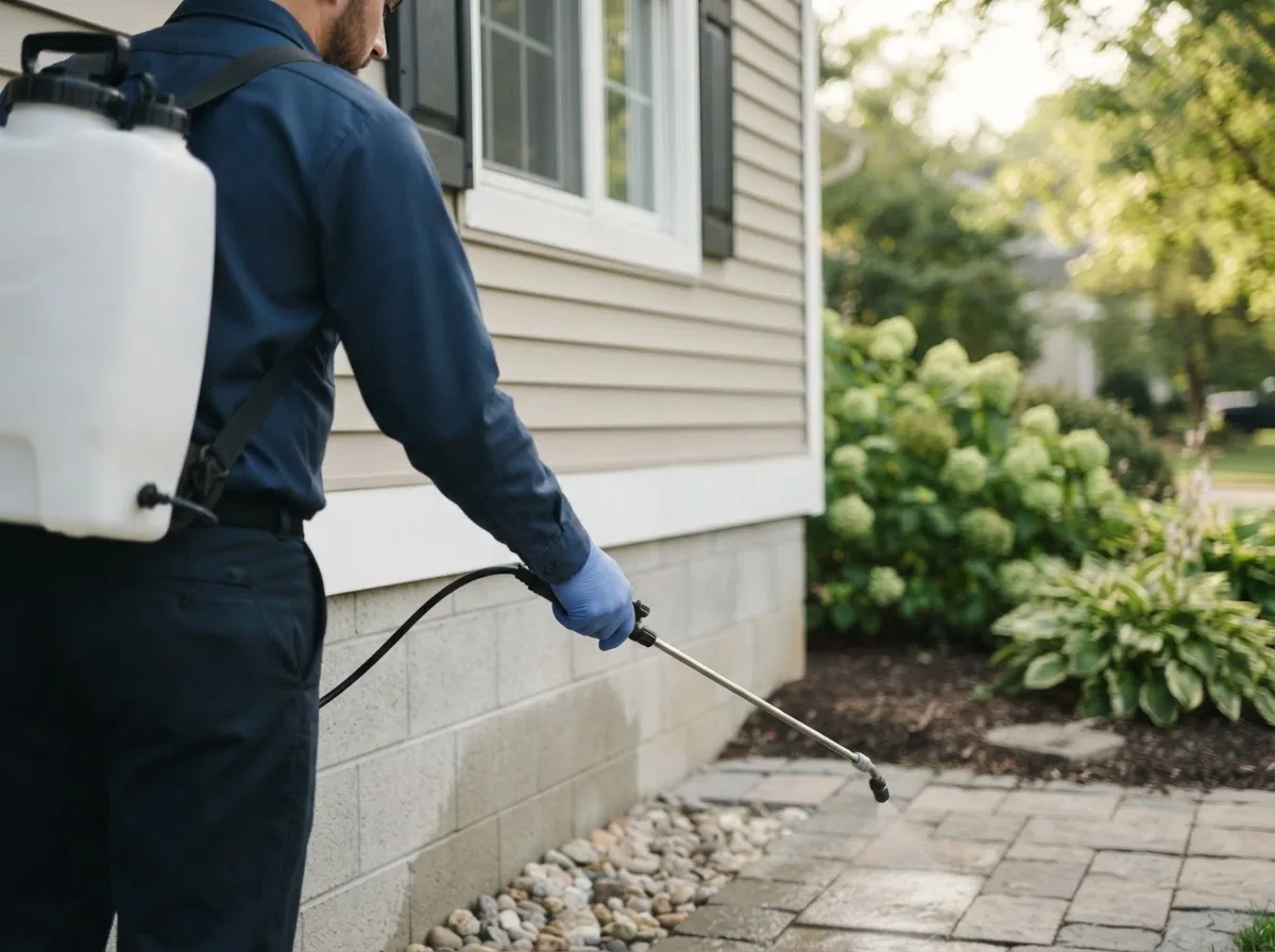 Pest control technician inspecting a home in Healy, KS